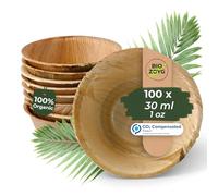 BIOZOYG 100x Coupelles de Trempette en Feuille de Palmier 30 ml Ronds - Pour Amuse-Bouches, Jetables - Petites Coupelles pour Trempettes