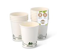 BIOZOYG 250x gobelets jetables 200 ml / 8 oz, Ø 80 mm blanc avec motif environnemental - gobelet carton sans plastique et en matériaux durables - gobelet cafe