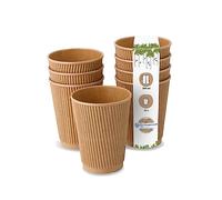 BIOZOYG 25x gobelets jetables isothermes 300 ml / 12 oz, Ø 90 mm brun - gobelet carton à double couche et sans plastique et - gobelet cafe
