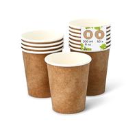 BIOZOYG 50x gobelets jetables 200 ml / 8 oz, Ø 80 mm blanc avec impression marron - gobelet carton sans plastique et en matériaux durables - gobelet cafe