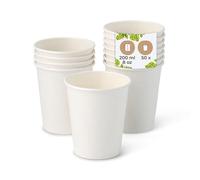 BIOZOYG 50x gobelets jetables 200 ml / 8 oz, Ø 80 mm blanc - gobelet carton sans plastique et en matériaux durables - gobelet cafe