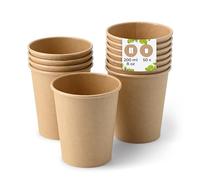 BIOZOYG 50x gobelets jetables 200 ml / 8 oz, Ø 80 mm marron - gobelet carton sans plastique et en matériaux durables - gobelet cafe