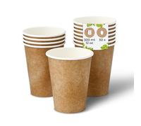 BIOZOYG 50x gobelets jetables 300 ml / 12 oz, Ø 90 mm blanc avec impression marron - gobelet carton sans plastique et en matériaux durables - gobelet cafe