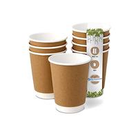 BIOZOYG 50x gobelets jetables isothermes 300 ml / 12 oz, Ø 90 mm blanc/brun - gobelet carton à double couche et sans plastique et - gobelet cafe