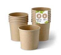 BIOZOYG Bol à soupe 50 pièce 600 ml / 24 oz, Ø 115 mm, marron - Bol carton, gobelet kraft - Recipient soupe - Coupelle aperitif, contenant soupe, assiette à soupe, pasta box