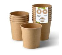 BIOZOYG Bol à soupe 500 pièce 400 ml / 16 oz, Ø 95 mm, marron - Bol carton, gobelet kraft - Recipient soupe - Coupelle aperitif, contenant soupe, assiette à soupe, pasta box