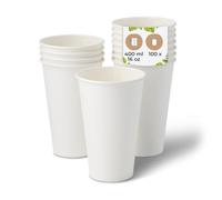 BIOZOYG Gobelet en carton 100 pièces 400 ml blanc - Gobelets pour boissons chaudes - Alternative aux gobelets en polystyrène, gobelets en papier