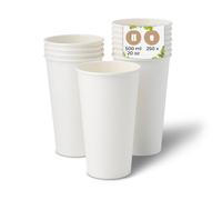 BIOZOYG Gobelet en carton 250 pièces 500 ml blanc - Gobelets pour boissons chaudes - Alternative aux gobelets en polystyrène, gobelets en papier