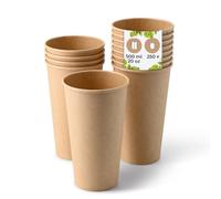 BIOZOYG Gobelet en carton 250 pièces 500 ml brun - Gobelets pour boissons chaudes - Alternative aux gobelets en polystyrène, gobelets en papier