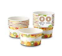 BIOZOYG gobelets à glace en carton, 1000 pièces, 150 ml, Ø 92 mm, imprimés gobelets à dessert revêtus jetables gobelets snack à emporter pour dessert, glacier, glace, yaourt, fruits, gaufres