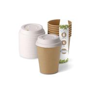 BIOZOYG Gobelets jetables biodégradables avec couvercle en carton I Gobelets en papier avec revêtement de peinture à base d'eau I 50 pièces café à emporter gobelets marrons non blanchi 200ml 8oz