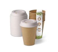BIOZOYG Gobelets jetables biodégradables avec couvercle en carton I Gobelets en papier avec revêtement de peinture à base d'eau I 100 pièces café à emporter gobelets marrons non blanchi 250ml 10oz