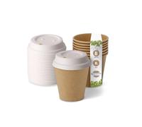 BIOZOYG Gobelets jetables biodégradables avec couvercle en carton I Gobelets en papier avec revêtement de peinture à base d'eau I 50 pièces café à emporter gobelets marrons non blanchi 150ml 6oz