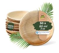 BIOZOYG Palmware Bols snack set I 50 pièces bio bols jetables ronds 80ml, Ø10cm I Vaisselle fête compostable et biodégradable I Feuilles de palmier vaisselle jetable pour fingerfood dips buffet