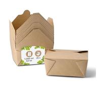 BIOZOYG Snackbox repas 300 pièces 1200 ml carton kraft brun - Lunchbox couvercles pliables PE enduit - Boîte à emporter barquettes jetables carton barquettes boîte à nouilles boîte repas pour ramen
