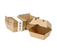 BIOZOYG Take Away Burger Box 250 pièces I boîtes à hamburgers robustes avec couvercle à charnière haute I stable To Go Burger emballage en carton brun 13 x 14 x 8 cm I biodégradable