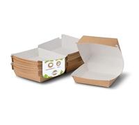 BIOZOYG Take Away Burger Box en carton de fibres fraîches 400 pièces I Emballage de burger avec couvercle à charnière, résistant aux matières grasses brun-blanc 14,5 x 14,5 x 8 cm I recyclable