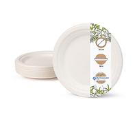 BIOZOYG Vaisselle à base bagasse I 50 pièces d'assiettes du canne de sucre blanche ronds décolorée 22 cm I Bio jetable vaisselle, menu plats et jetable fête assiette