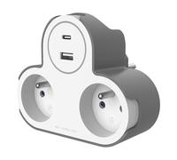 Biplite 16A 2 prises sans fusible + chargeur USB à 2 prises 3,4A type A et C blanc mat