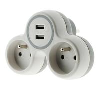 Biplite, 16A + 2 prises USB de type A, 16A, blanche