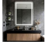 BIPLUT-miroir de salle de bain - 60×80cm, fonction anti-buée, éclairage LED avant et arrière, lumière blanche brillante