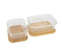 BIRAMBEAU - Ustensiles de Cuisine - Lot de 2 Boîtes en Verre - Boîtes Alimentaire Hermétiques - Couvercle en Bambou - Réutilisables, Brun,transarent