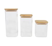 BIRAMBEAU - Ustensiles de Cuisine - Lot de 3 Bocaux en Verre - Boîtes de Conservation - Couvercle en Transparent/Brun - Hermétique - 450mL & 750mL & 950mL