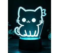 BIRBANN Lampe 3D Illusion Chat, éclairage LED tactile 7 couleurs | USB ou piles, 4 modes lumineux, veilleuse chat toute douce, pour filles idée cadeau déco féline pour chambre d'enfant
