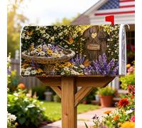 Birdbath Housse magnétique pour boîte aux lettres de jardin rustique papillon chrysanthème printemps jaune pour décoration de cour avant 53,3 x 64,5 cm