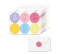 BIRLOZA Lot de 60 autocollants Smiley (10 feuilles) avec feuille dorée, stickers ronds avec finition brillante - pour école, bullet journal, emballage & DIY (5 cm) (couleurs pastel)