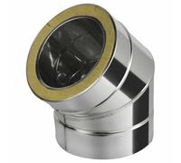 BirnePower Coude 45° 150/220 mm en Acier Inoxydable, pour Tube Double Paroi Isolé, Conduit Cheminée et Évacuation des Fumées, Épaisseur 0,6 mm