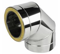 BirnePower Coude 90° 150/220 mm en Acier Inoxydable, pour Tube Double Paroi Isolé, Conduit Cheminée et Évacuation des Fumées, Épaisseur 0,6 mm