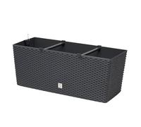 BirnePower Jardinière de Balcon avec Système d'Irrigation, Bac à Plantes Rectangulaire Aspect Rotin, Réservoir d'eau et Indicateur de Niveau, Résistant aux UV, 60 cm, Anthracite