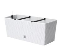 BirnePower Jardinière de Balcon avec Système d'Irrigation, Bac à Plantes Rectangulaire Aspect Rotin, Réservoir d'eau et Indicateur de Niveau, Résistant aux UV, 60 cm, Blanc