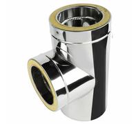 BirnePower Té de Raccordement 90° 150/220 mm en Acier Inoxydable, pour Tube Double Paroi Isolé, Conduit Cheminée et Évacuation des Fumées, Épaisseur 0,6 mm