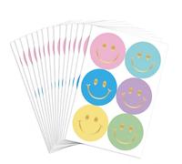BIROYAL 15 Feuilles Autocollants Smiley pour Enfants, Stickers Émojis, Ø5cm | Autocollants avec gaufrage doré, pour Ordinateur Portable, Skateboard, Scrapbooking, Bouilloire & Cadeau, Gommette Récompense