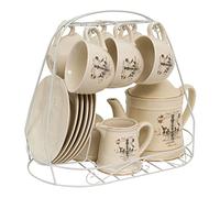 Biscottini Ensemble de Petit déjeuner 15 pièces en Porcelaine, Ensemble de Tasses à thé avec Motif de Lustre, Porte-Tasses à café, 6 soucoupes, Porte-Tasses à café Peu encombrant