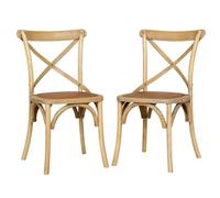 Biscottini Lot de 2 chaises de salle à manger en bois massif - Chaise de cuisine et de salon en rotin - Chaises d'intérieur et d'extérieur - Croix rustique - Assise rembourrée vintage Thonet