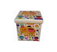 Biscottini Pouf de rangement pour enfants et adultes 33 x 33 x 33 cm | Boîtes de rangement refermables avec couvercle | Pouf de rangement carré avec décorations