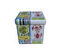 Biscottini Pouf de rangement pour enfants et adultes 33 x 33 x 33 cm | Boîtes de rangement refermables avec couvercle | Pouf de rangement carré avec décorations