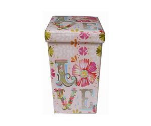 Biscottini Pouf de rangement pour enfants et adultes 33 x 60 x 33 cm | Boîtes de rangement refermables avec couvercle | Pouf de rangement carré avec décorations