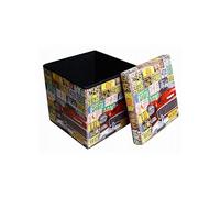 Biscottini Pouf de rangement pour enfants et adultes 39x39x39 cm | Boîtes de rangement refermables avec couvercle | Pouf de rangement carré avec décorations