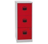 Bisley Home PFA Armoire de Rangement Suspendue avec 3 tiroirs HR en métal 506 Corps Gris Clair, façades Rouge Cardinal, 40 x 41,3 x 101,5 cm