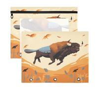 Bison De Dessin Animé Mignon Trousses à Crayons Transparentes pour Chevet,Compatibles avec les Classeurs à 3 Anneaux(2 Pack)