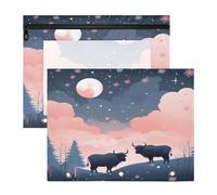 Bison De Dessin Animé Mignon Trousses à Crayons Transparentes pour Chevet,Compatibles avec les Classeurs à 3 Anneaux(2 Pack)