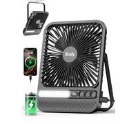 Bistfy Ventilateur Portable, 10000mAh Ventilateur Camping Rechargeable avec Lampe, Silencieux 4 Vitesses Timer Crochet 180°Pliable Ultra Mince Ventilateur de Table pour Voyage Camping Bureau Maison