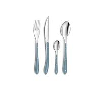 PRADEL ESSENTIEL - Ménagère 24 couverts de table pour 6 personnes - Bistro 1-2-3 - Acier inoxydable 18/0, Finition Standard - Bleu denim