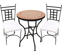 Bistro Set 3 pièces Albaicín Beige Bordeaux 60cm Athen | table en mosaïque méditerranéenne avec 2 chaises | set de balcon & jardin fait main | meubles en mosaïque marocaine en fer forgé