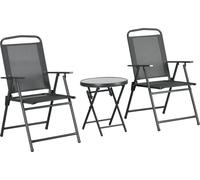 Bistro Set 3 pièces en métal résistant aux intempéries Set de meubles de jardin avec table pliante en verre Chaises de jardin Outdoor Balkonmöbel Set Sitzgruppe Balkonset Garniture de jardin gris fonc
