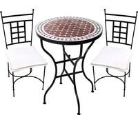 Bistro Set 3 pièces Marrakech Bordeaux Blanc 60cm Athen | table en mosaïque méditerranéenne avec 2 chaises | set de balcon & jardin fait main | meubles en mosaïque marocaine en fer forgé